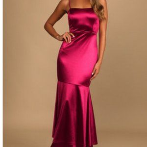 Lulus - Red Satin Tiered Mermaid Dress - BRAND NEW WITH TAGS!